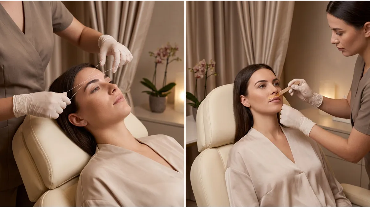 épilation au fil à Agadir comparée à la cire sur les sourcils et le visage