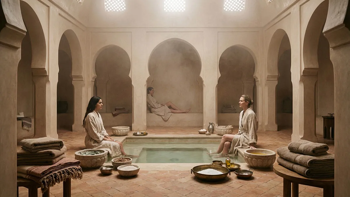 Hammam marocain à Agadir avec ambiance spa douce et vapeur relaxante