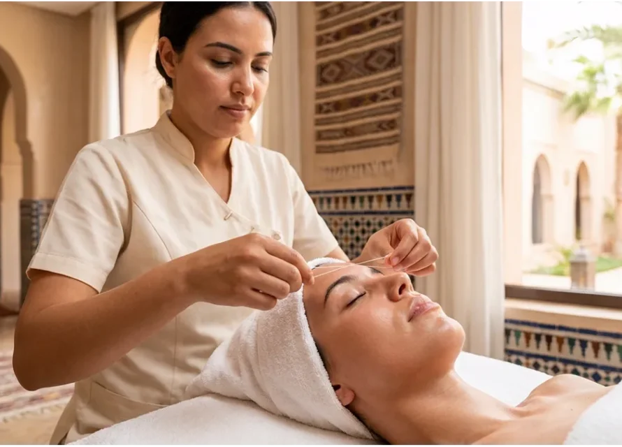 épilation au fil à Agadir pour sourcils et visage dans un cadre premium