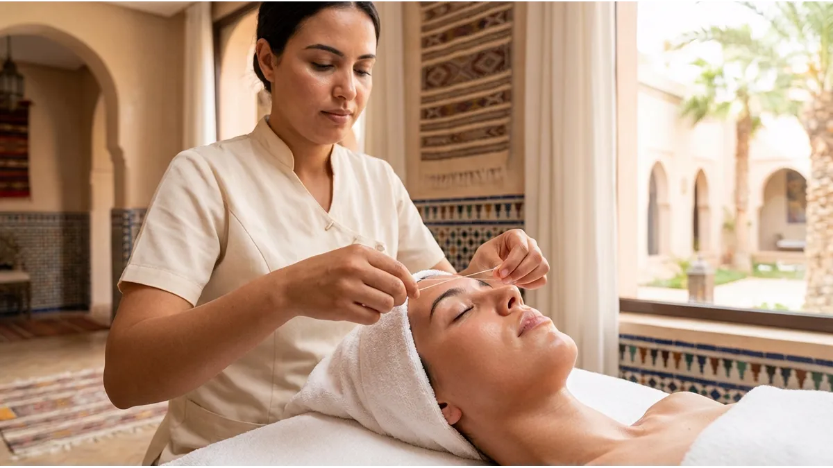 épilation au fil à Agadir pour sourcils et visage dans un cadre premium