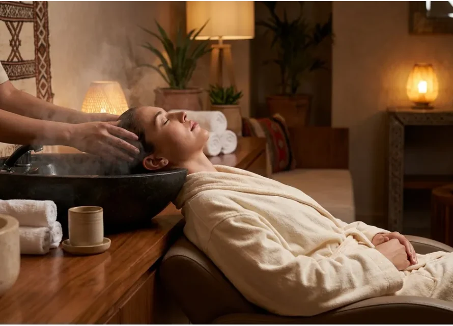 Head spa à Agadir dans un espace bien-être premium avec massage du cuir chevelu