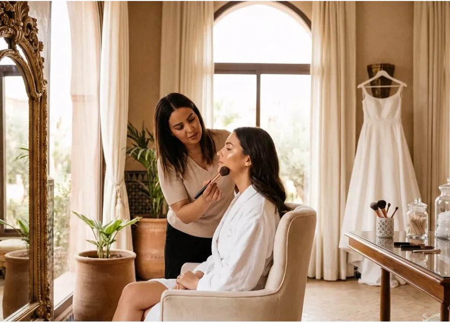 maquillage mariée à Agadir en préparation dans une clinique beauté premium