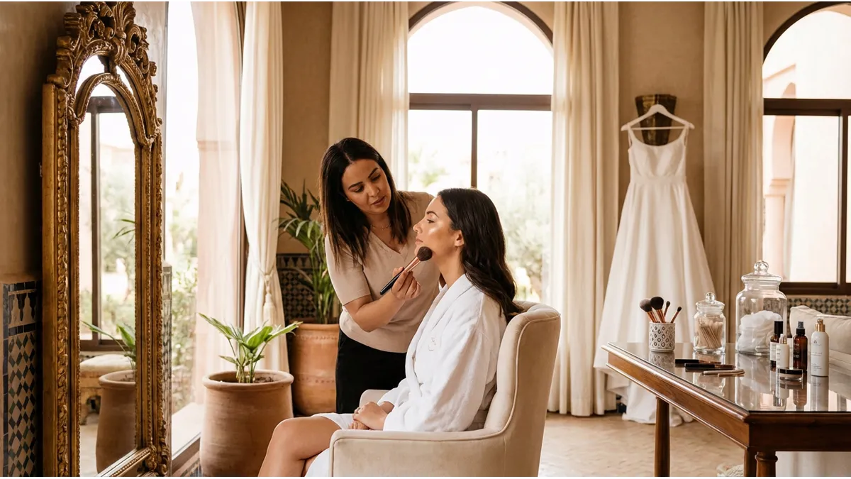 maquillage mariée à Agadir en préparation dans une clinique beauté premium