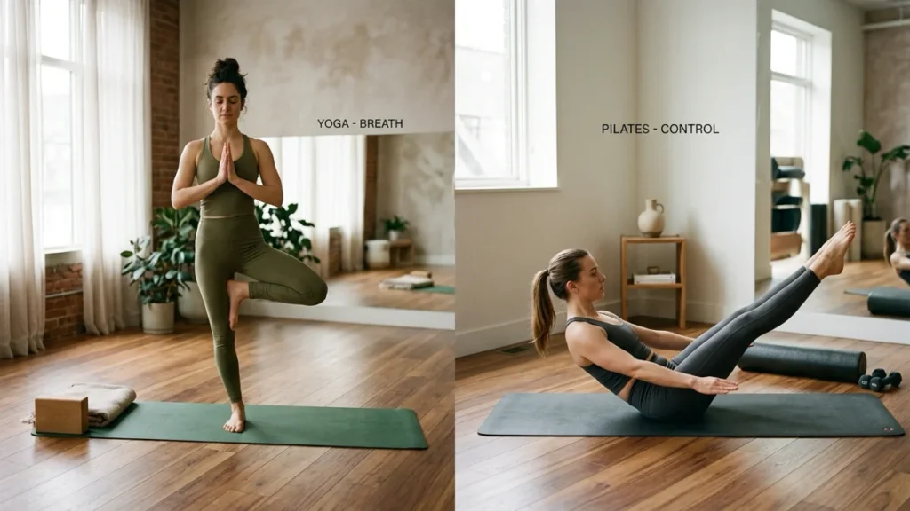 Yoga et pilates à Agadir avec comparaison entre souffle et posture