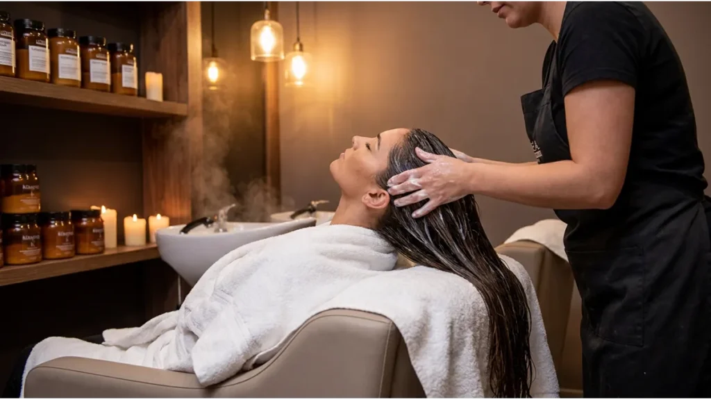 Coiffure à Agadir avec rituel soin cheveux pour brillance