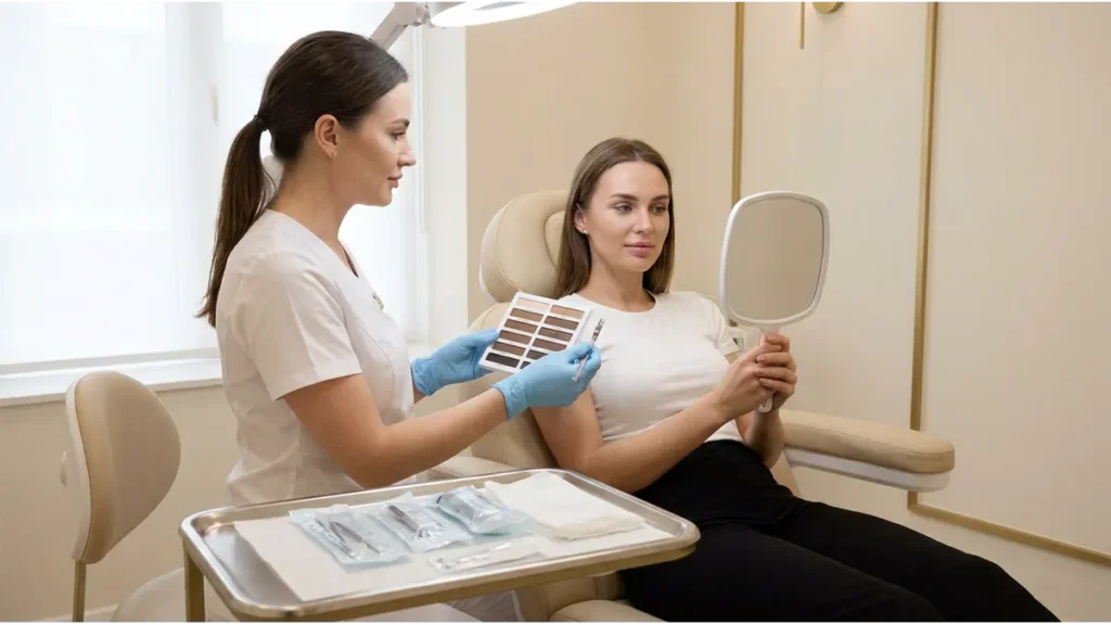 Maquillage semi-permanent à Agadir avec diagnostic et choix de la teinte